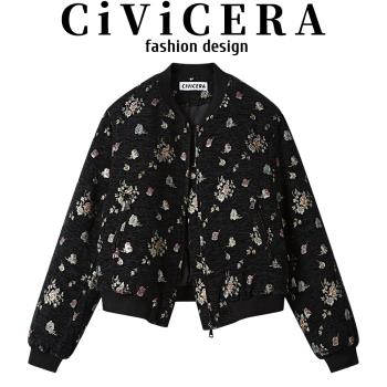 CIVICERA高階感復古提花棒球服棉衣短外套女秋冬款小個子加厚夾克