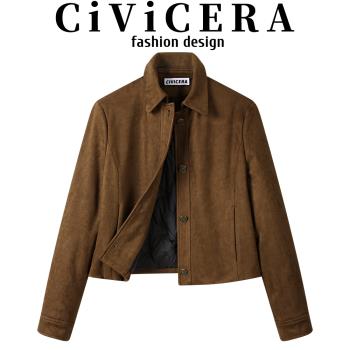 CIVICERA美拉德復古仿皮絨外套女短款加厚羽絨內裡冬季小個子夾克