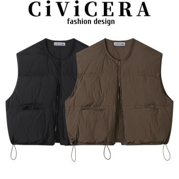 CIVICERA設計感寬松百搭羽絨服背心馬甲女秋冬款白鴨絨羽絨馬夾