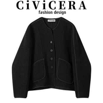 CIVICERA羊羔毛短外套女秋冬款小個子慵懶風寬松休閑皮毛一體夾克