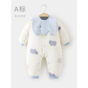 嬰兒冬季加厚連體衣2023新款男女寶寶冬裝夾棉保暖洋氣居家服哈衣