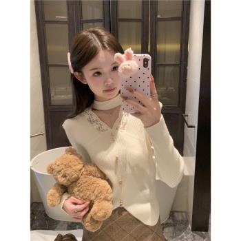 法式純欲內搭上衣高階感掛脖蕾絲