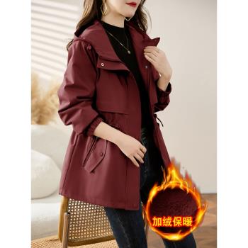 安可拉紅加絨派克服外套女春秋2025新款寬松休閑加厚保暖工裝棉衣