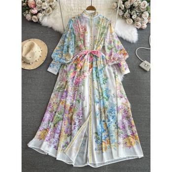 貴婦名媛氣質定位印花連衣裙禮服