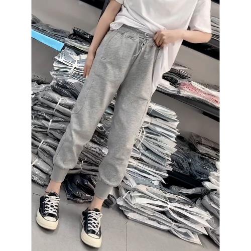 灰色運動褲女春夏薄款2025年新款寬松束腳衛褲顯瘦休閑抽繩哈倫褲