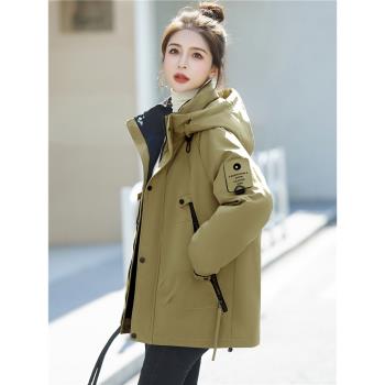 工裝派克羽絨棉服女2025冬季新款韓版寬松連帽加厚保暖沖鋒衣外套
