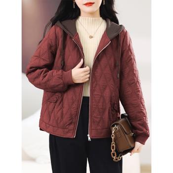 夾棉外套女2025年秋冬新款輕薄棉服媽媽休閑洋氣爆款寬松連帽套裝
