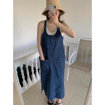 chic夏季新款側邊牛仔連衣裙背心