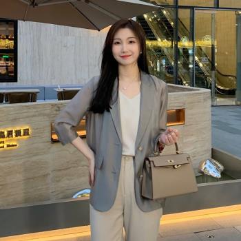 天絲西裝外套女夏季薄款2025新款小個子七分袖防曬休閑西服上衣