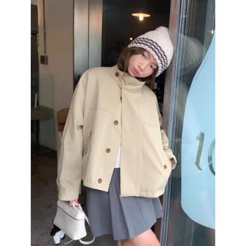 chic立領單排扣寬松休閑風衣外套