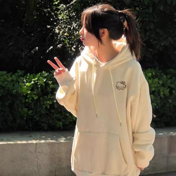 學院風可愛hellokitty凱蒂貓連帽衛衣女春秋冬初高中生寬松上衣服