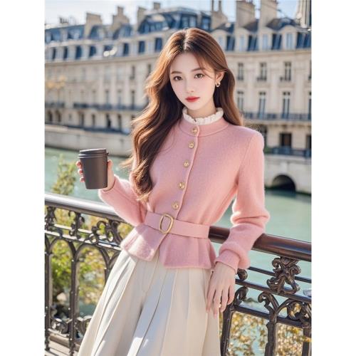 白領哥弟新2025春秋新款慵懶高級感針織衫超好看粉色收腰打底毛衣