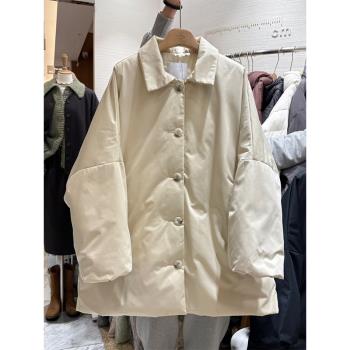韓國東大門女外套寬松ins風翻領休閑羽絨服大衣中長外套