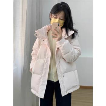 粉色羽絨棉服女短款2024冬季新款麵包服加厚小個子學生學院風外套