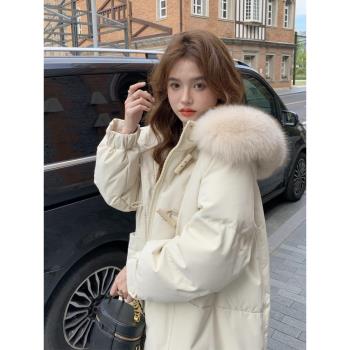 羽絨服女中長款2025年冬季新款時尚毛領小眾設計感白鴨絨加厚外套