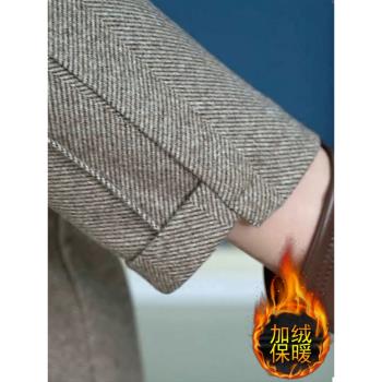 杏色高階毛呢褲女2025新款爆款秋冬季加絨小個子九分西裝煙管褲子
