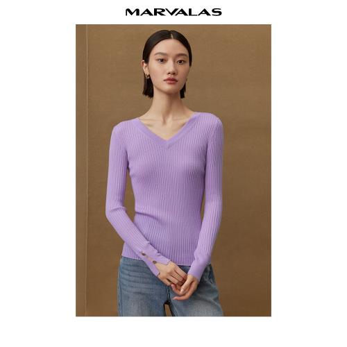 曼德詩純色時尚針織衫秋冬新款羊毛衫毛衣氣質修身長袖套頭衫