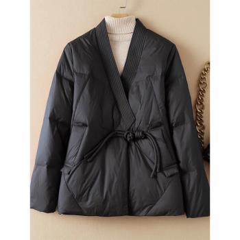 新中式盤扣羽絨棉服女2024冬高階國風加厚保暖V領短款麵包服外套