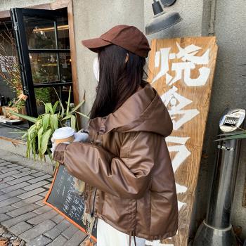 韓系短款pu皮羽絨棉衣棉服女冬季2025新款棉襖加厚小個子夾棉外套