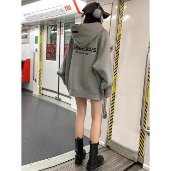 連帽衛衣女士中長款遮屁股2025新款爆款寬松慵懶風春秋冬加絨加厚