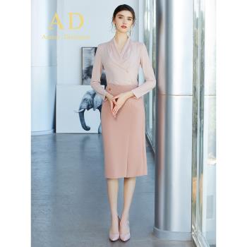 AD春季職業裝氣質女神範粉色時尚名媛溫柔襯衫半裙套裝OL通勤套裝