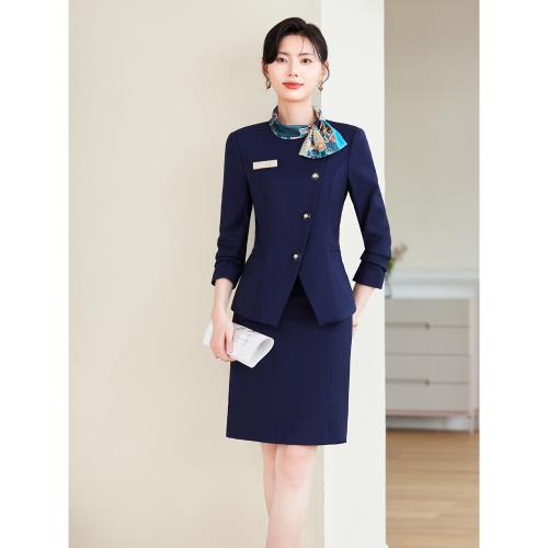 酒店前臺工作服女秋冬季餐廳收銀服務員工裝職業西服美容師套裝女