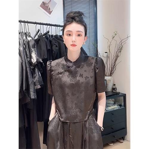 國風新中式套裝裙子質感女裝兩件套連衣裙上衣女夏高級感配半身裙