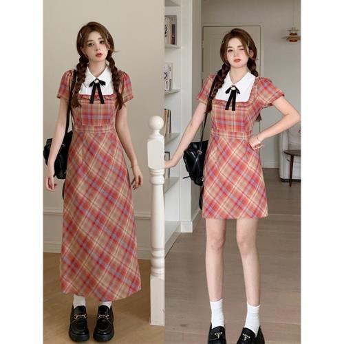 大碼女裝Polo領格子學院風連衣裙2025新款胖mm裙子夏季女小個子