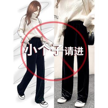 小個子金絲絨闊腿褲女春秋冬高腰垂感2025年新款顯高150窄版褲子