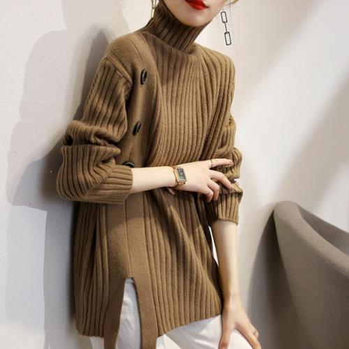 尾單專柜歐貨外單奢侈法國折扣加厚高領羊毛衣寬松外穿針織打底衫