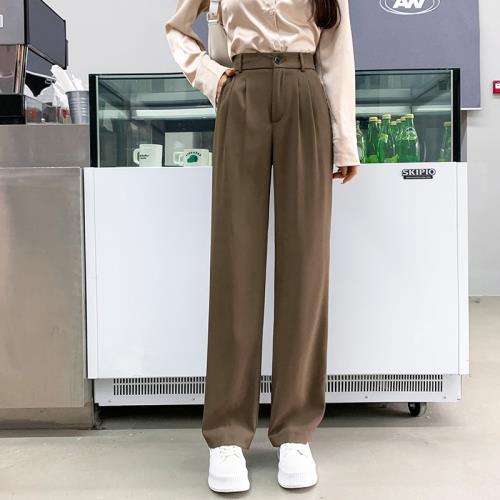 西裝闊腿褲女高腰垂感顯瘦拖地褲2023春秋薄款寬松墜感直筒休閑褲