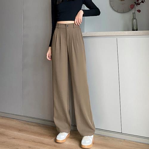 闊腿褲女春秋高腰垂感拖地顯瘦直筒西裝褲2025寬松薄款女士閑褲