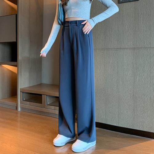 西裝褲女2023春秋新款高腰垂感拖地褲寬松百搭顯瘦休閑加長闊腿褲