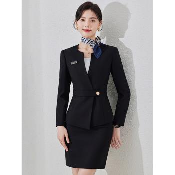 黑色西裝套裝女職業氣質工作服春秋季美容院酒店前臺接待高階工裝