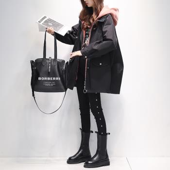 風衣女中長款2025年春秋裝新款韓版寬松今年流行撞色連帽女裝外套
