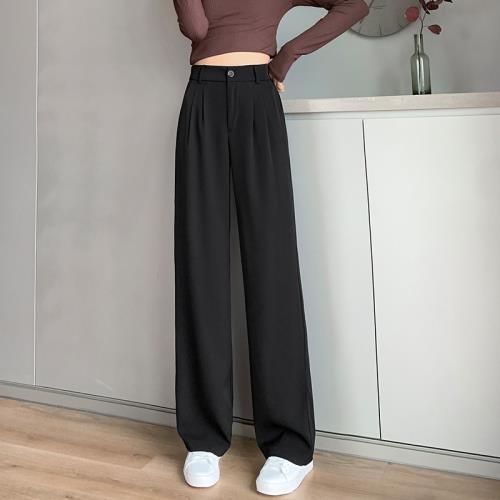 闊腿褲女春季薄款寬松垂感拖地褲黑色顯瘦2025新款高腰直筒休閑褲