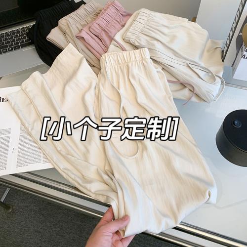 小個子145cm肌理褶皺天絲棉闊腿褲女夏寬松空氣垂感直筒休閑長褲