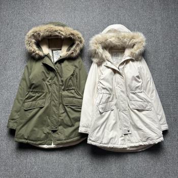出口歐美牛貨 加厚中長款棉衣女連帽收腰顯瘦防風派克服保暖外套