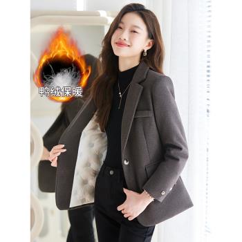 灰色西裝外套女2025新款春秋加羽絨內膽加厚小個子高階感毛呢西服