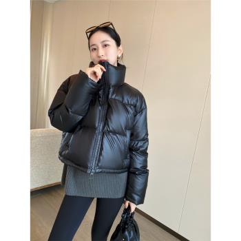 PINKEEN黑色短款白鴨羽絨服女春季2025新保暖時髦時尚通勤麵包服