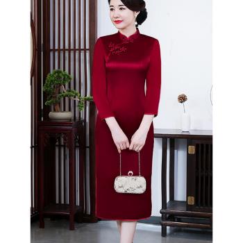 優雅醋酸旗袍喜婆婆婚宴裝禮服