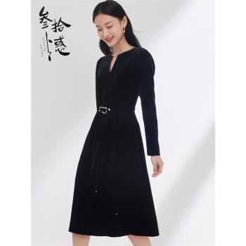 雅家同款撒櫃清倉高貴收腰真絲絲絨小黑裙禮服2025春秋冬連衣裙女