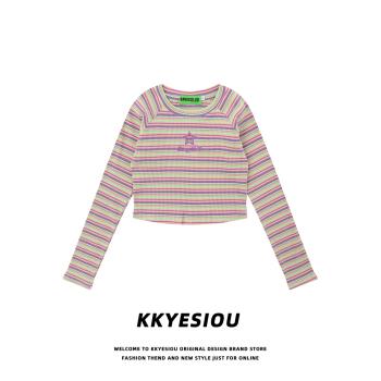KKyesiou星星條紋針織上衣刺繡