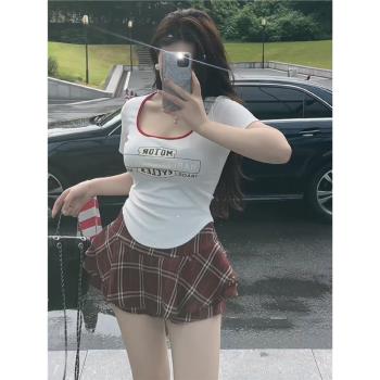 純欲大領口胖mm修身辣妹短袖上衣