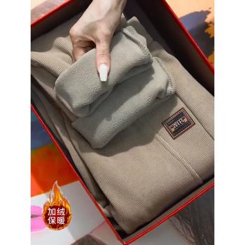 搖粒絨秋冬保暖加厚直筒休閑褲