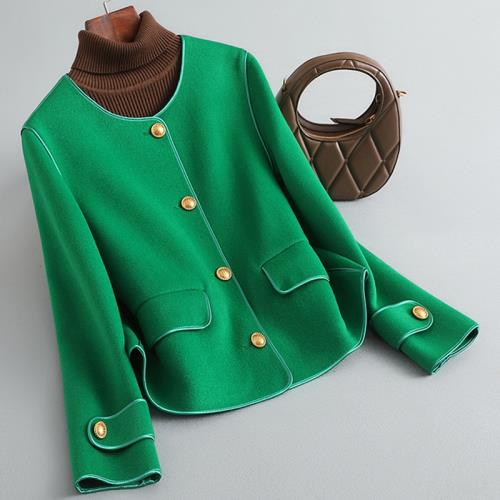 2025秋冬季新款圓領雙面羊毛大衣女小個子毛呢外套羊毛大衣秋冬款