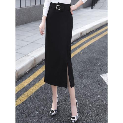 女士半身裙2025年春秋高腰包臀裙中長款顯瘦高級感開叉垂感一步裙