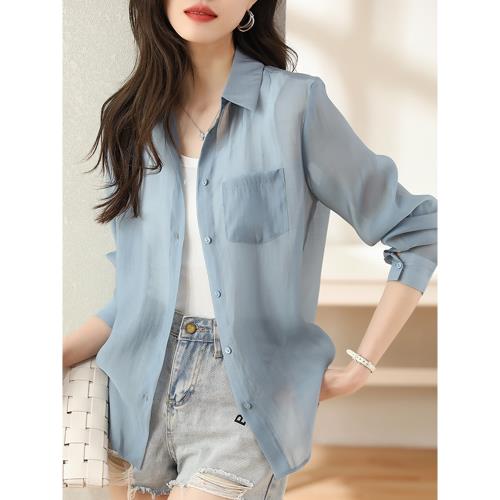 潮牌天絲薄款防曬衣長袖襯衫女2025夏季新款時尚寬松百搭上衣外套