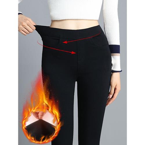 松緊腰黑色加絨小腳褲2025新款春秋打底褲外穿小黑褲女士冬季褲子