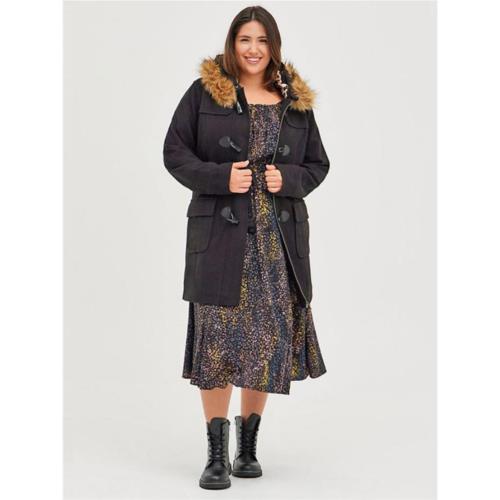 特價200斤300斤大碼外貿女裝胖MM寬松雙排牛角扣連帽呢外套呢大衣